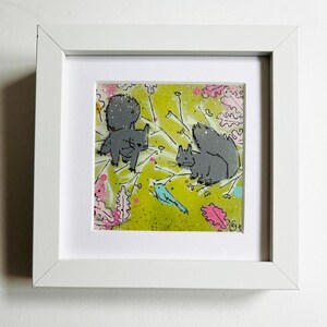 Elaine Graham Art &#39;Squirrels Talking&#39; Box Frame 7&quot; x 7&quot; - Beautiful Original Painting From UK Artist