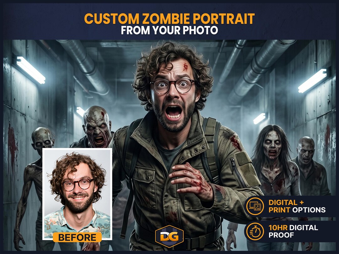 Custom Zombie Portrait From Photo | Horror Wall Art, Personalized Gift ...