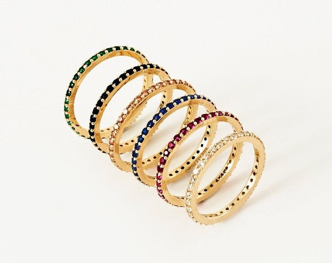 Featured listing image: 14k Gold Birthstone Ring: Custom Family Jewelry, Stackable Band