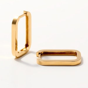 Rechteck Huggie Hoop Ohrringe aus 14K Solid Gold, Gold Geometrische Ohrringe, Minimalistischer Rechteckig Hoop Schmuck für Frauen, Geschenk für Sie