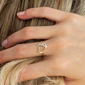 14k Solid Gold Infinity auf Herzring, zierliche Diamant-Verlobungsring, minimalistischer Infinity Ring, besonderer Jubiläumsring, bestes Geschenk für Sie