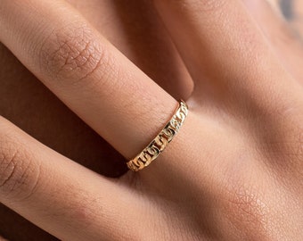 14K Real Gold Tiny Chain Ring, Eternity Band Ring, Chain Ring for Women, Minimalist Unique Gold Chain Ring, Chain Design Ring