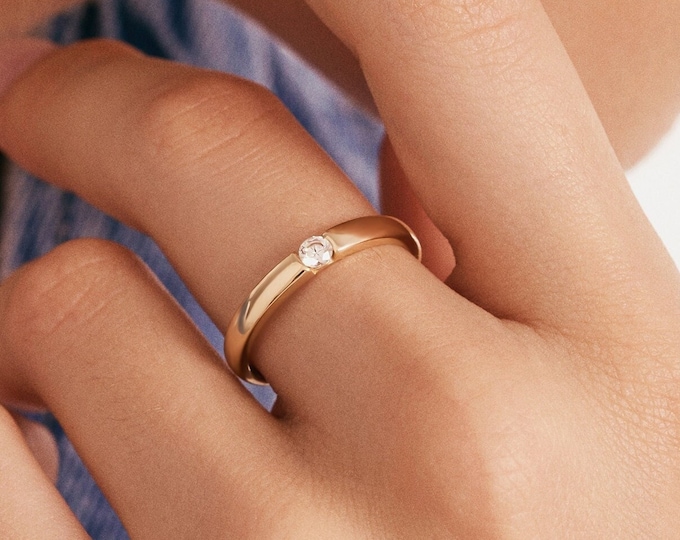 Featured listing image: 14K Solid Gold Diamond Ring: Personalized Birthstone CZ Jewelry