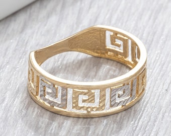 Keltischer Siegelring, griechischer Schlüsselschmuck in zweifarbigem solidem Gold, Minimalistischer Ring für mythologisches Geschenk, Ehering für Frau Geschenk, Geschenk für sie