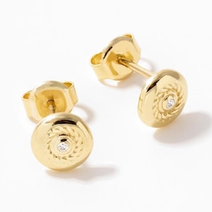 Gold Stud Earrings for Women, 14K Solid Gold Earrings, Unique Protection Jewelry, Minimalist Evil Eye Earrings, Best Gift for Her