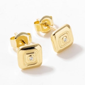 14K Solid Gold Earrings, Diamond Stud Earrings for Women, Unique Protection Jewelry, Wedding Jewelry Set for Wife, Best Gift for Her