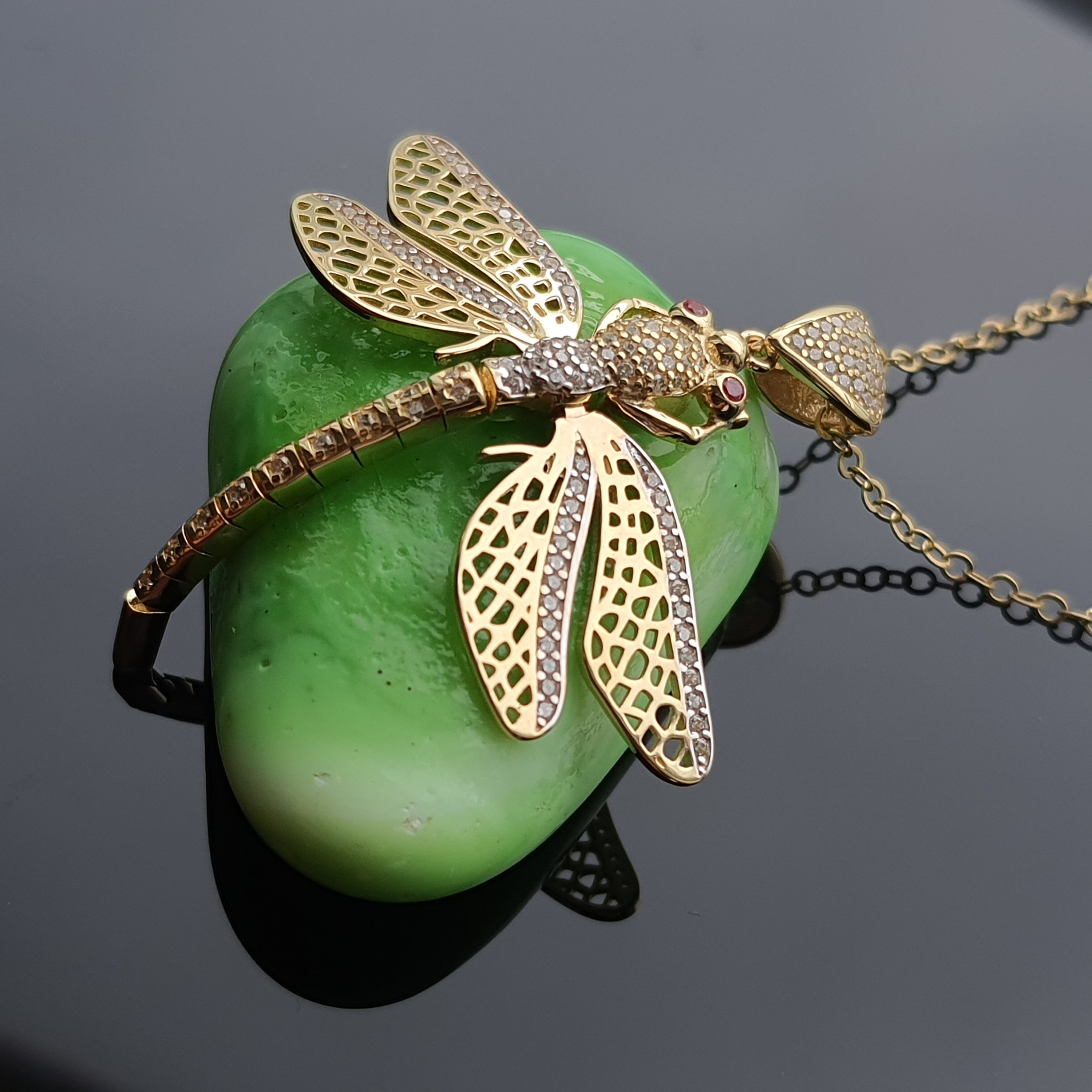 14k Solid Gold Dragonfly Pendant Real Gold Dainty Necklace Etsy