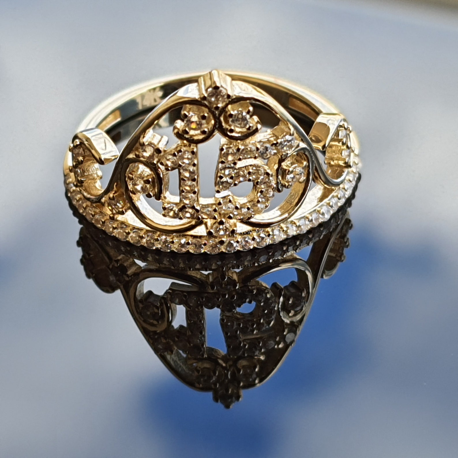 14k Solid Gold 15 Años Crown Ring Quinceañera 15 Años Crown Etsy