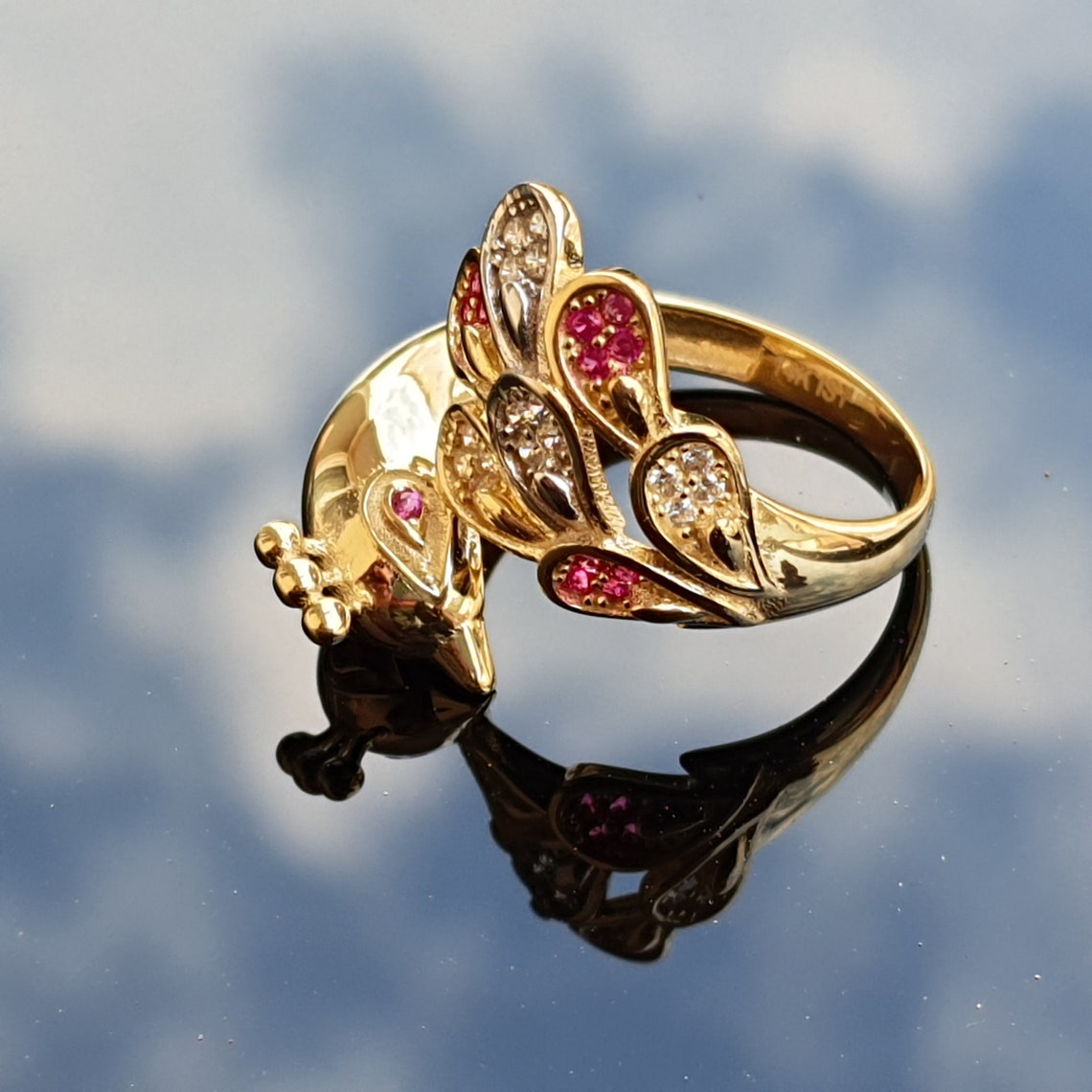Vintage 14k Solid Gold Peacock Ring Peacock Ring Minimalist Etsy