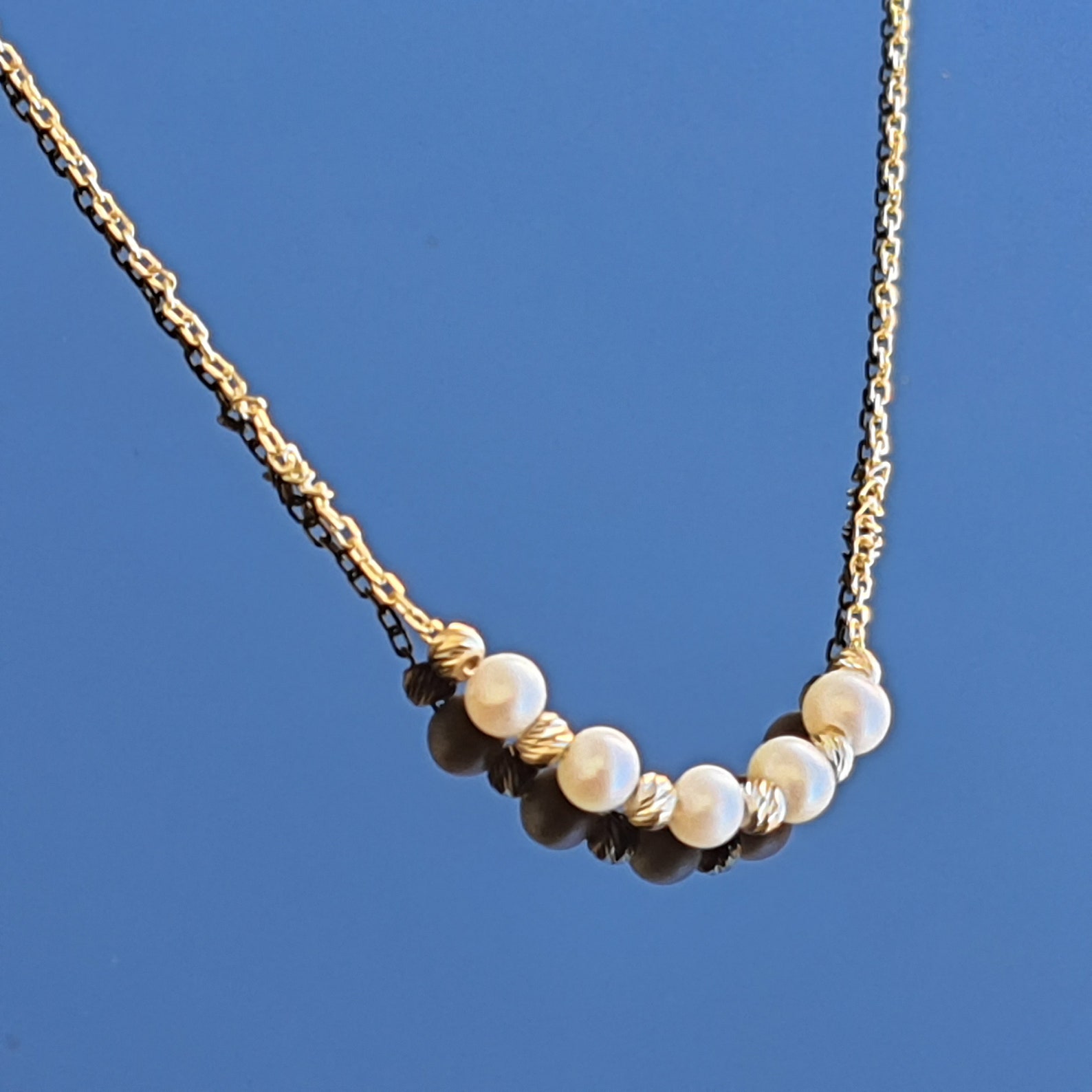 14k Solid Gold White Pearl Necklace Real Gold White Pearl Etsy