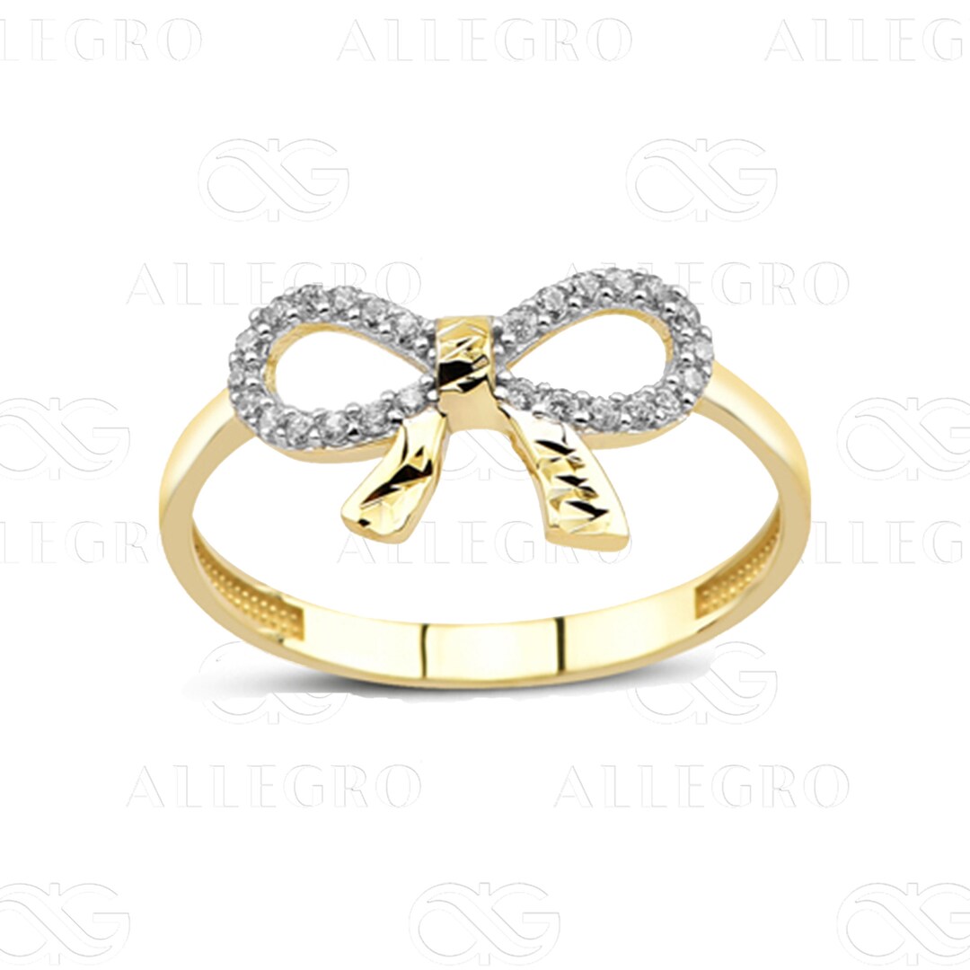14k Solid Gold Bow CZ Ring, Ribbon Gold Ring, Minimalist Gold Promise