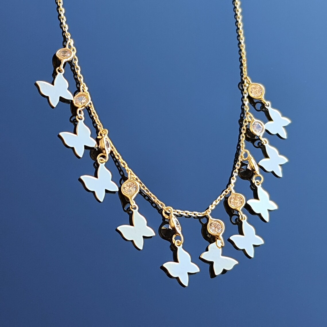 14k Solid Gold Butterflies Necklace 14K Solid Gold Butterfly Etsy