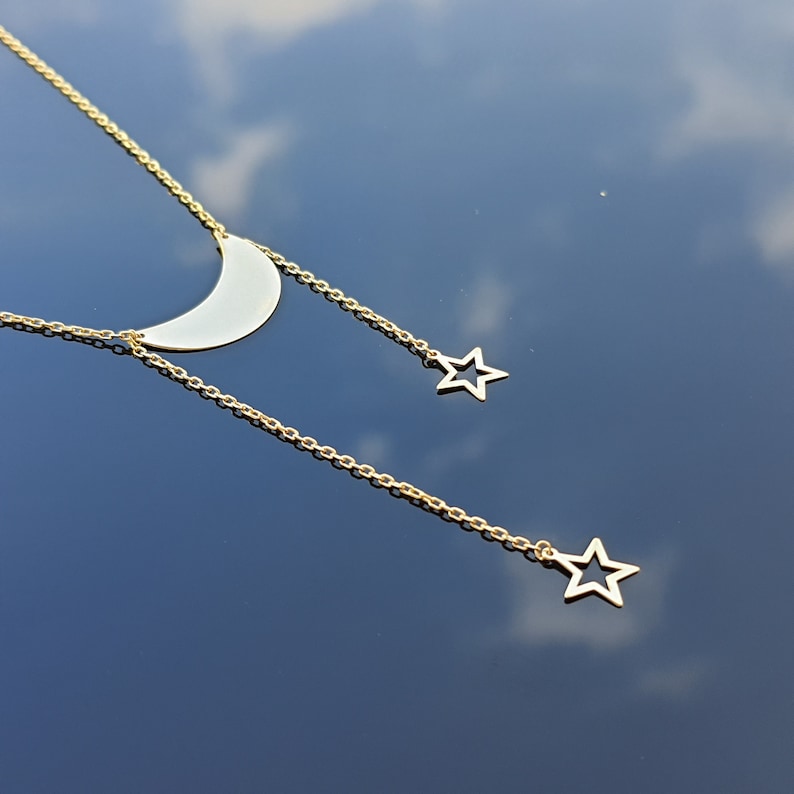 Store 14k New products, world's highest quality popular! Solid Gold Moon Double Star Ne Necklace Crescent
