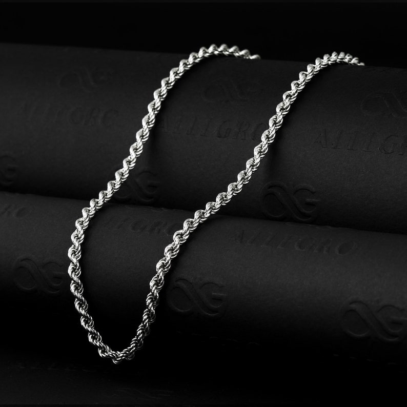 Solid 925 Sterling Silver Rope Chain Rope Necklace Polished Etsy