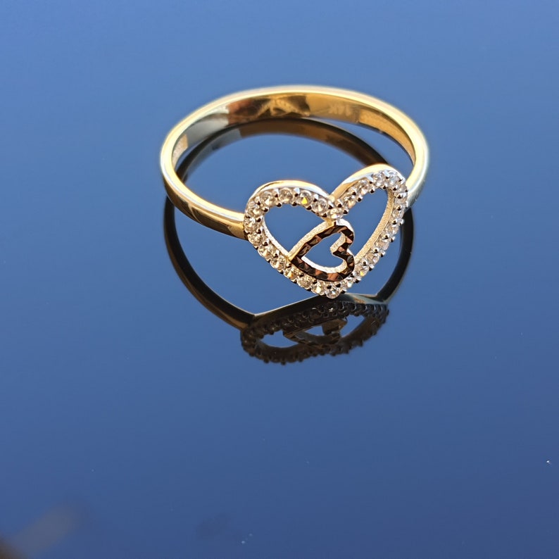 14k Solid Gold Double Heart Ring Solid Gold Love Ring Etsy