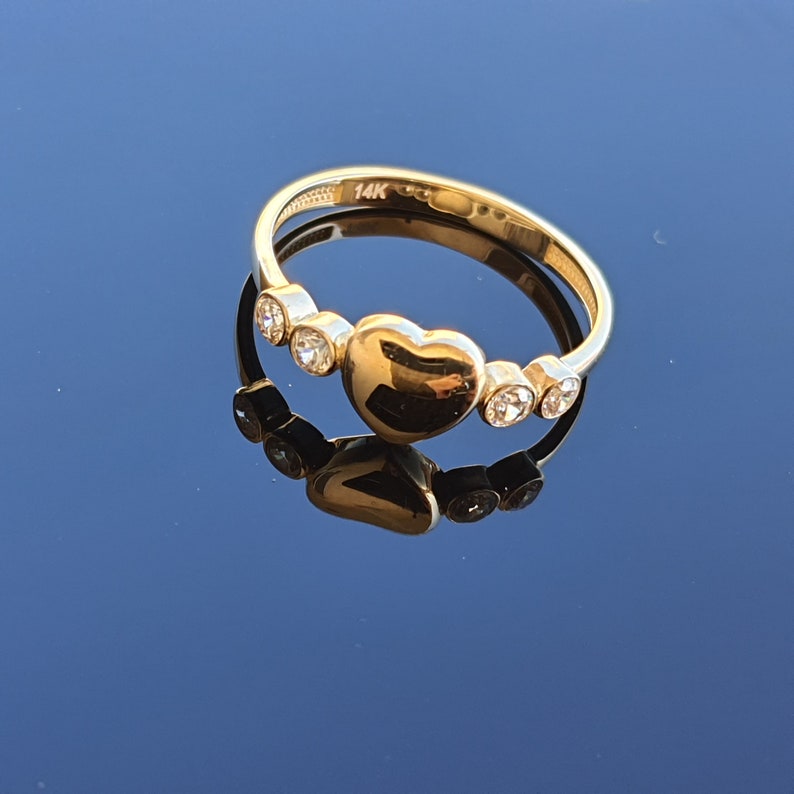 14k Solid Gold Heart Ring Solid Gold Love Ring Heart Etsy
