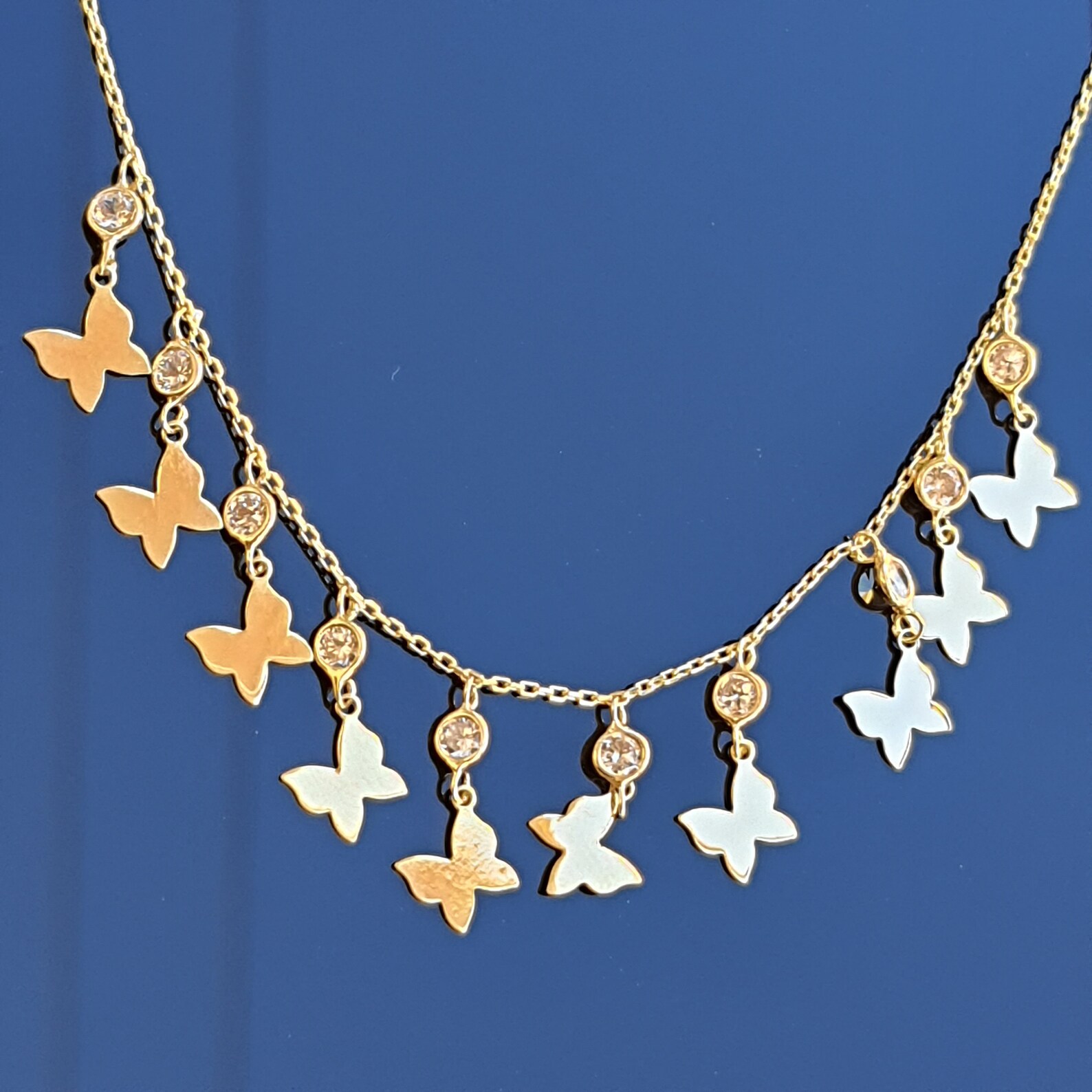 14k Solid Gold Butterflies Necklace 14K Solid Gold Butterfly Etsy