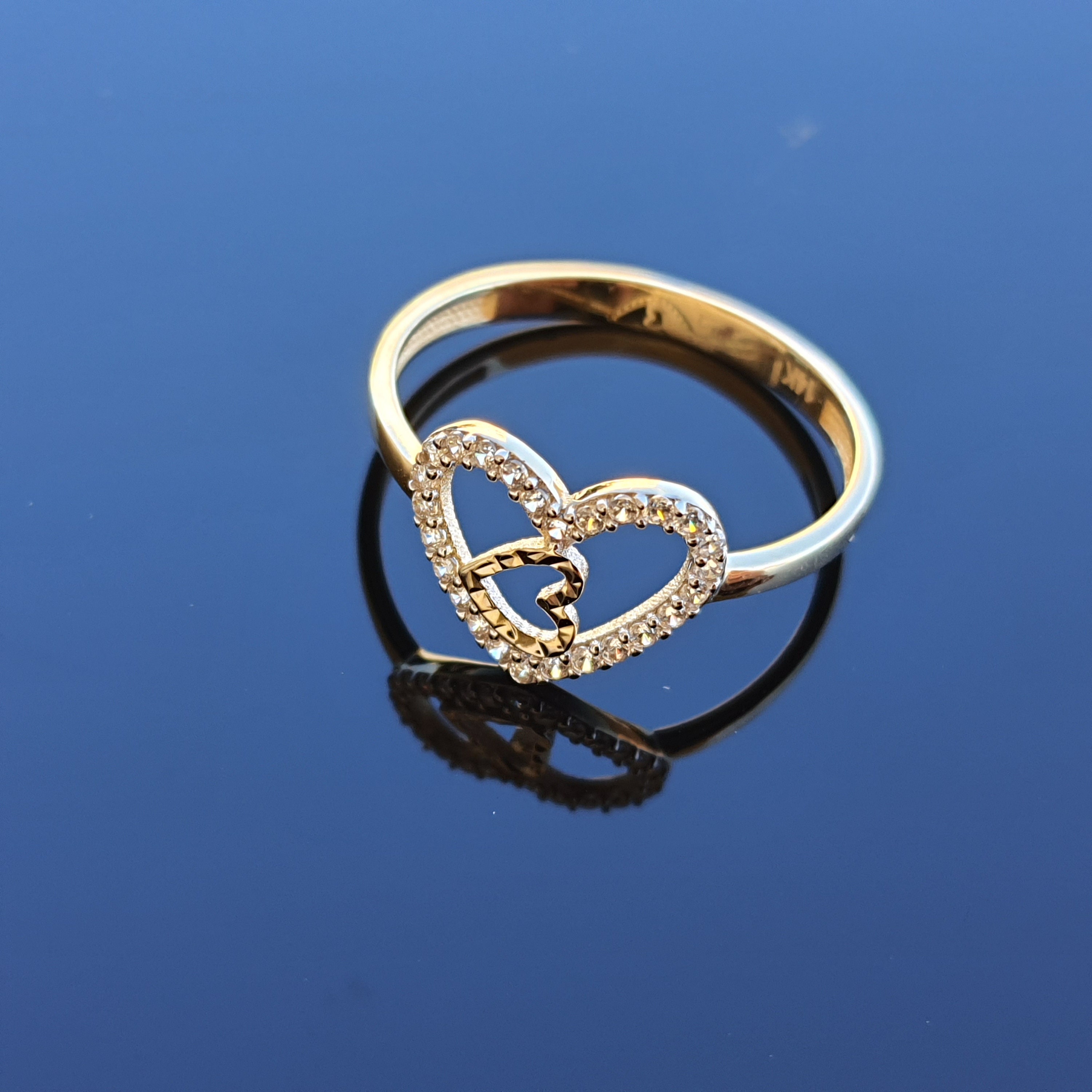 14k Solid Gold Double Heart Ring Solid Gold Love Ring Etsy