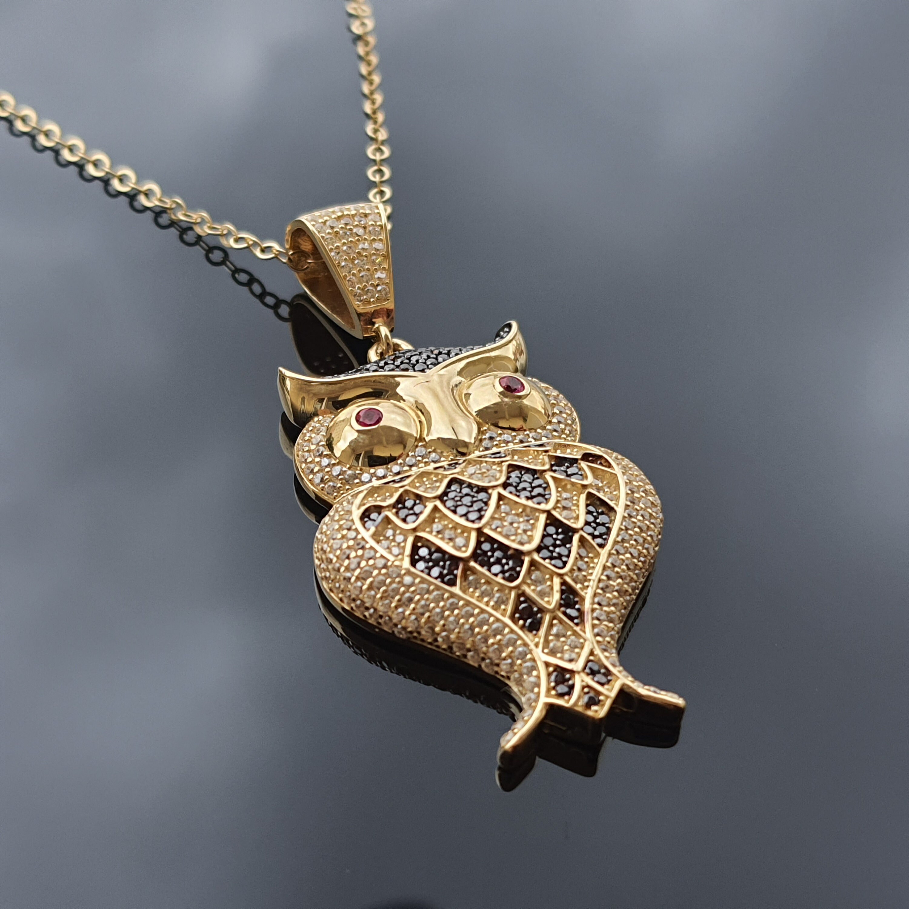 14k Solid Gold Owl Pendant Real Gold Dainty Necklace Etsy