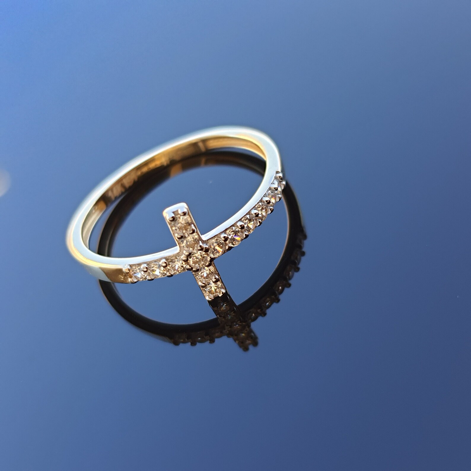 14K Solid Gold Sideways Cross Ring Gold Cross Ring Etsy