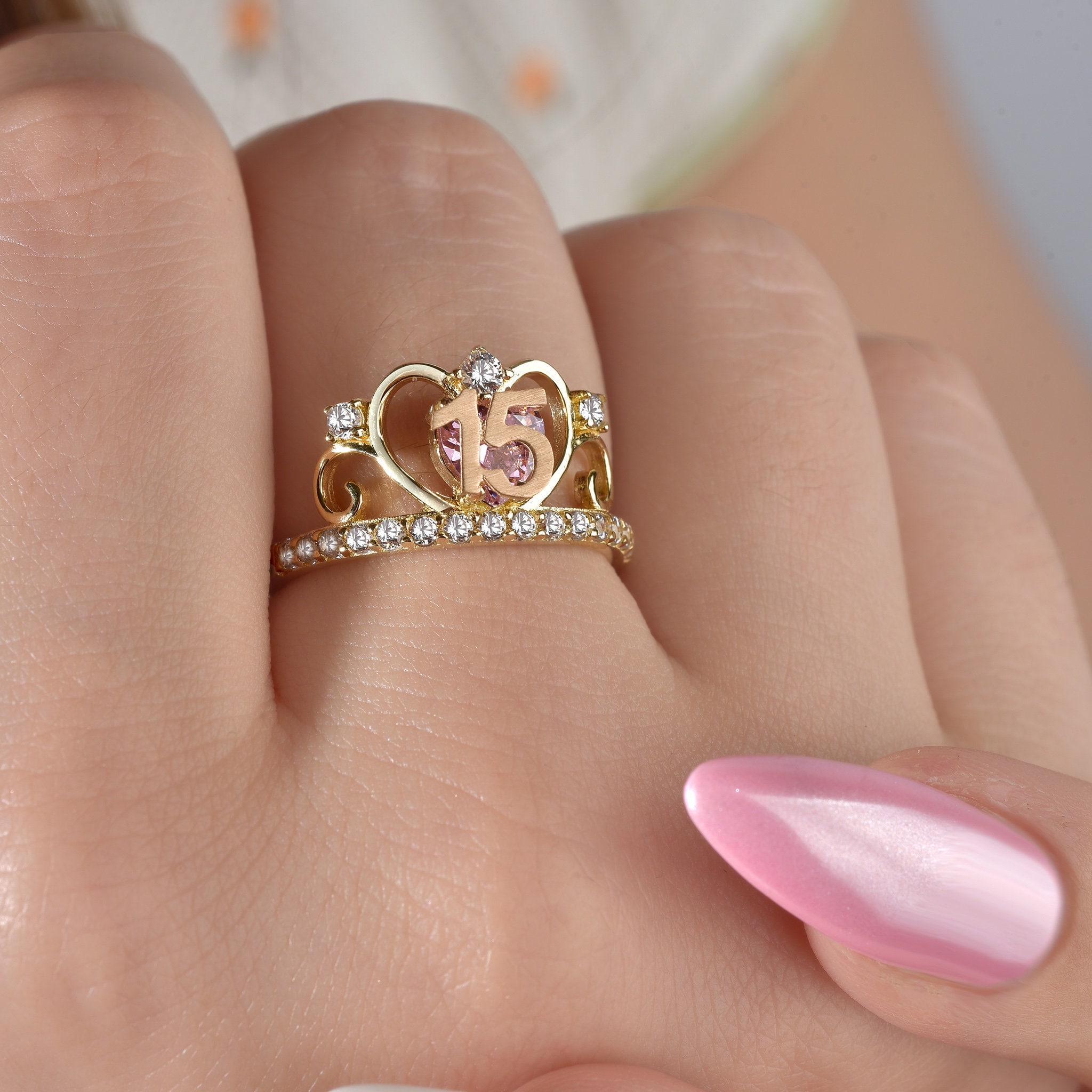 Mini Heart Chain Ring | Kelly BellO Design 14K Rose Gold / 6.5