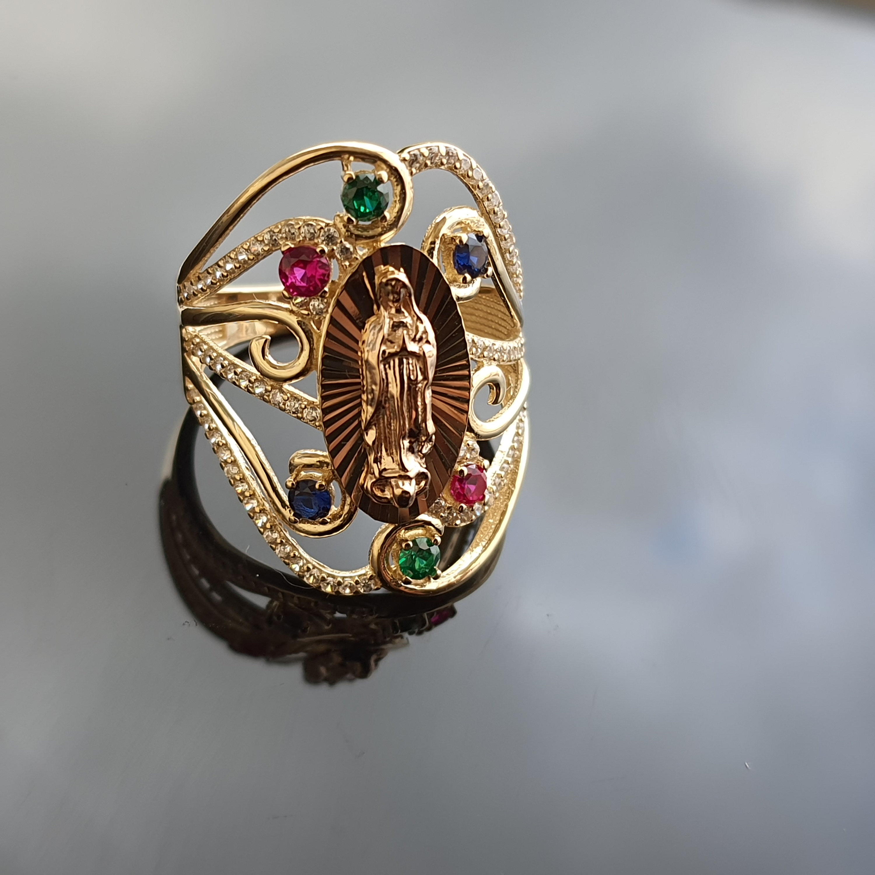 14k Solid Gold Virgin Mary Ring Guadalupe Ring Long Big Etsy