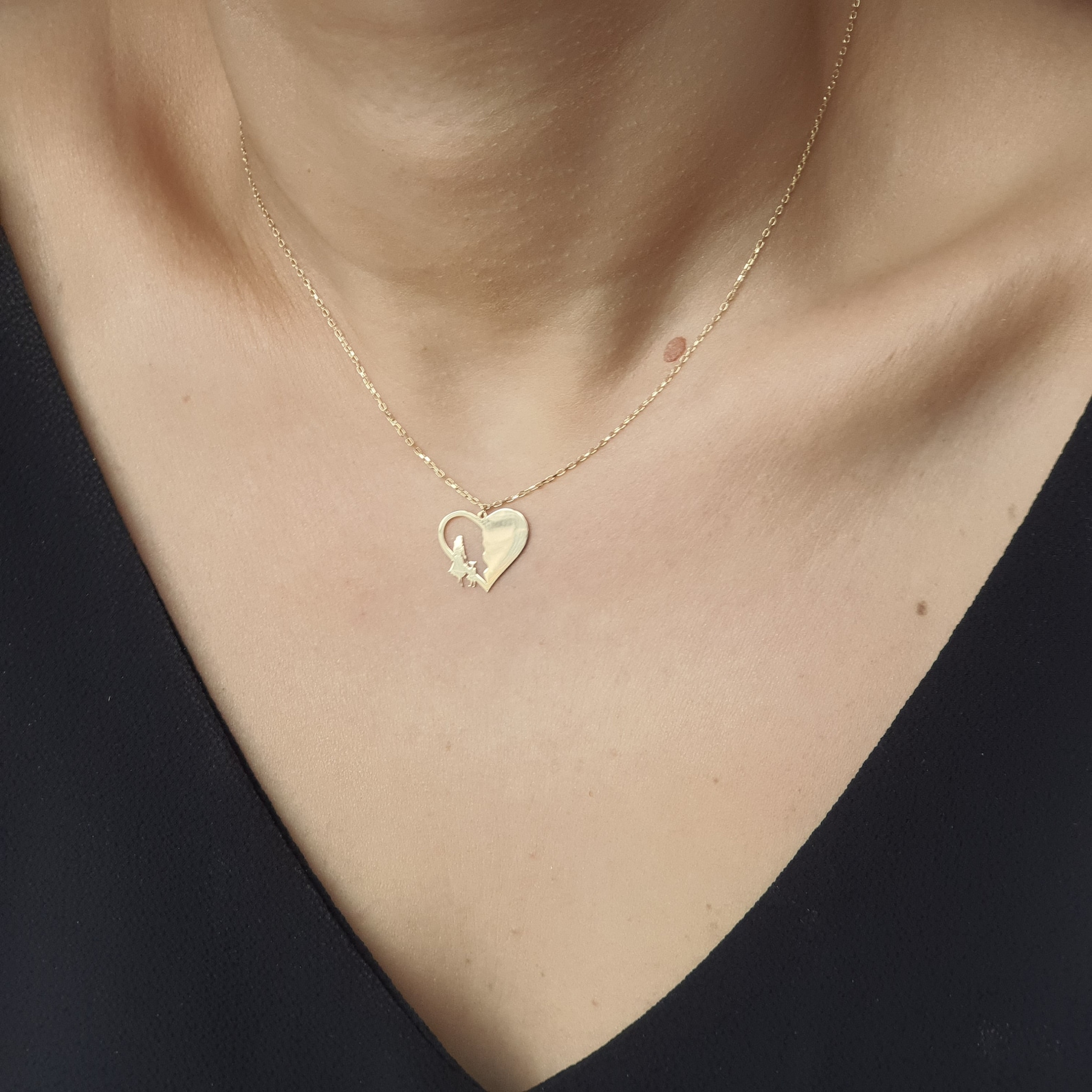 14k Solid Gold Mother Daughter Heart Necklace Mom And Etsy