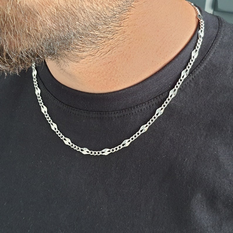Figaro Solid Sterling Silver 925 Chain Necklace 925 Sterling Silver Chain Optional Gold or Rhodium Plated Fancy Figaro Chain