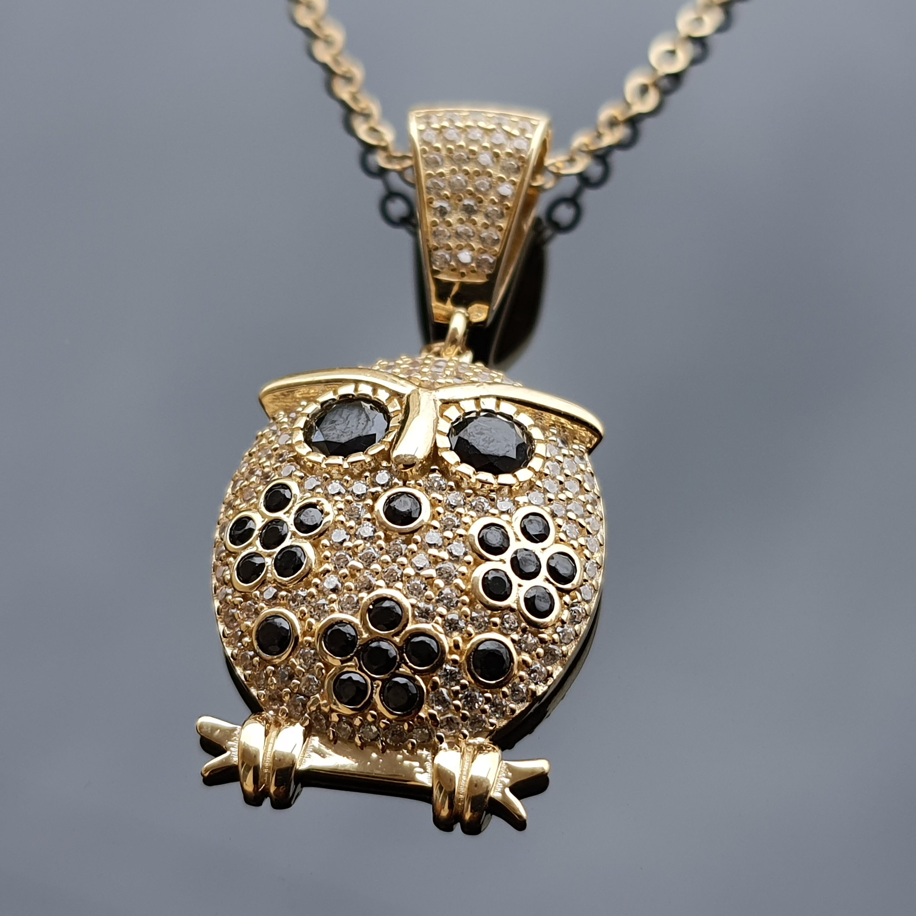 14k Solid Gold Owl Pendant Real Gold Dainty Necklace Etsy