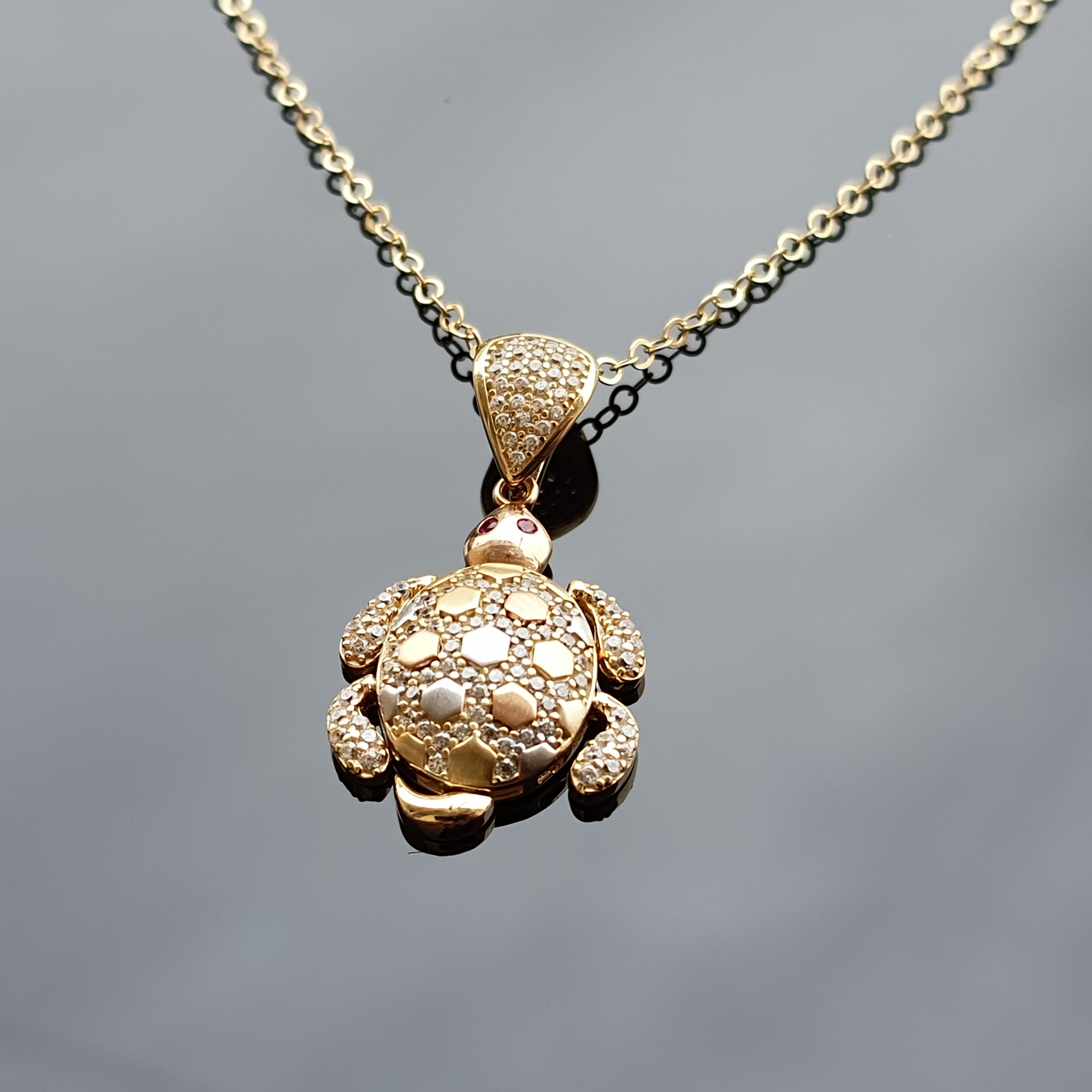 14k Solid Gold Turtle Pendant Real Gold Dainty Necklace Etsy