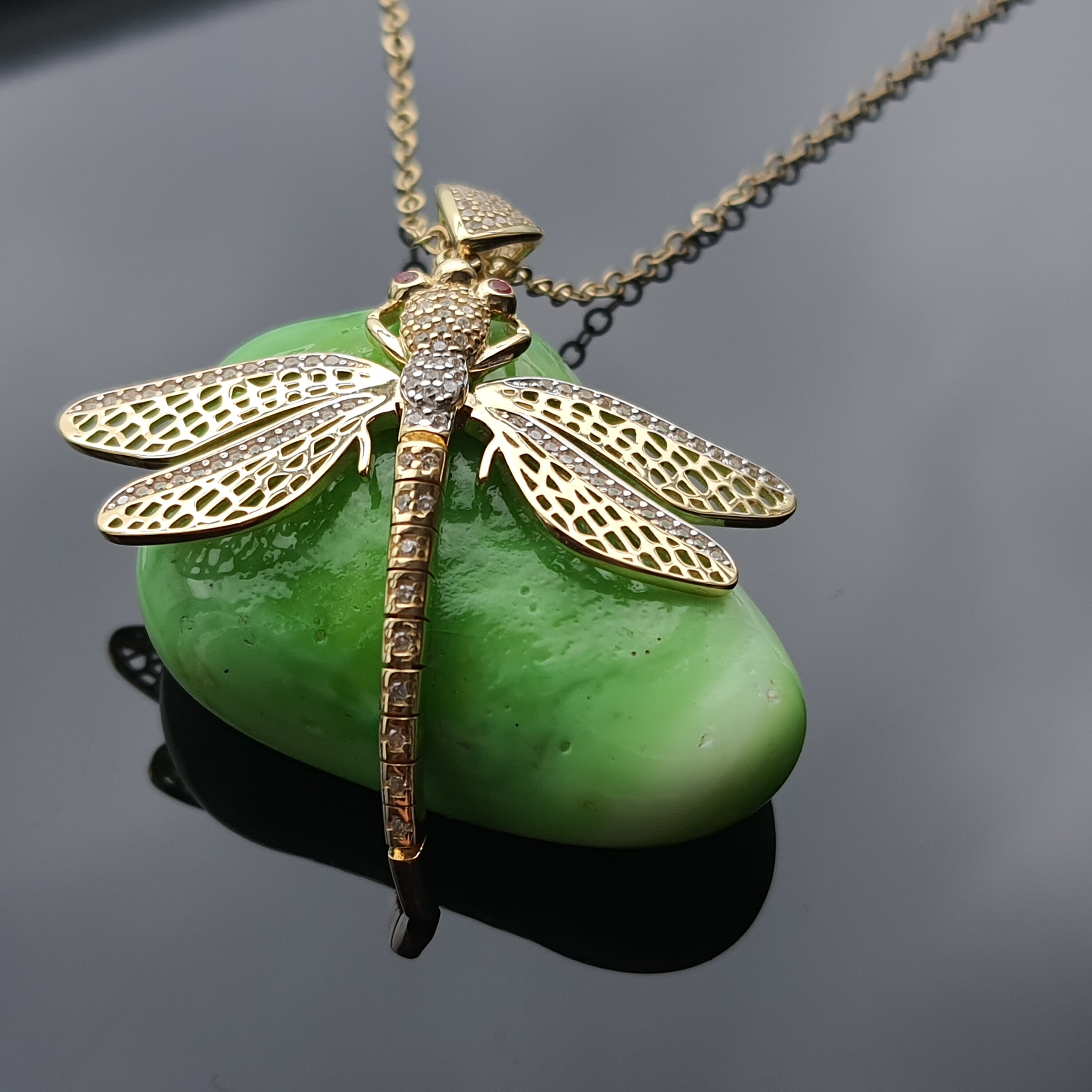 14k Solid Gold Dragonfly Pendant Real Gold Dainty Necklace Etsy