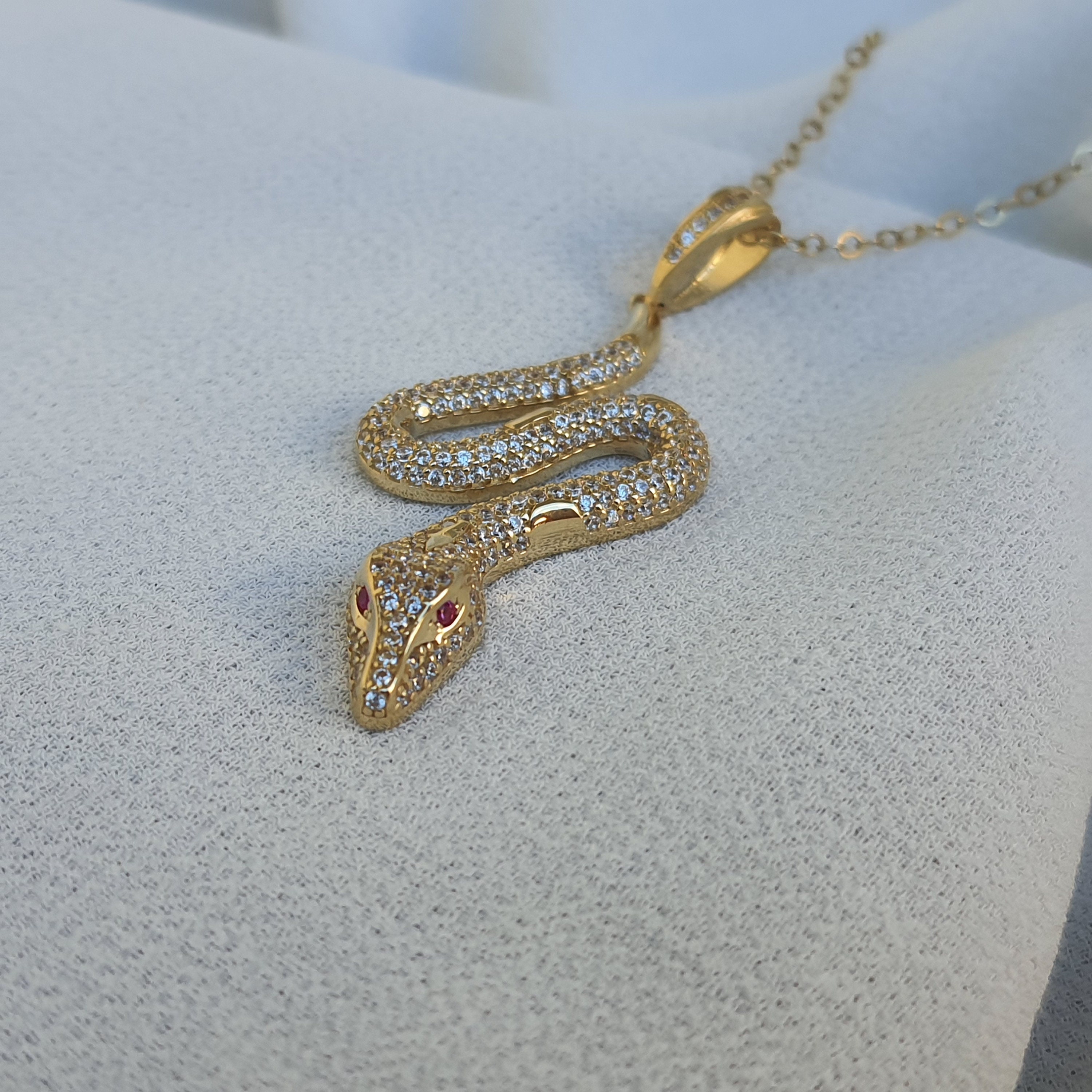 14k Solid Gold Snake Pendant Real Gold Dainty Necklace Etsy