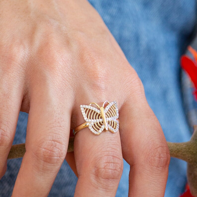 14k Solid Gold Butterfly Ring Butterfly Ring Minimalist Etsy