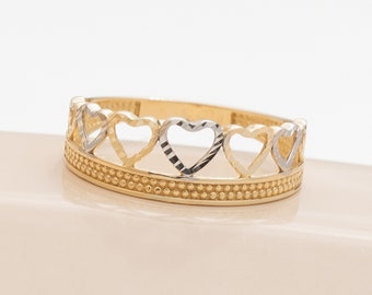 14K Solid Gold Half Eternity Heart Band Ring, Dainty Multi Heart Ring, Love Ring for Women, Promise Ring for Her, Gift for Girlfriend