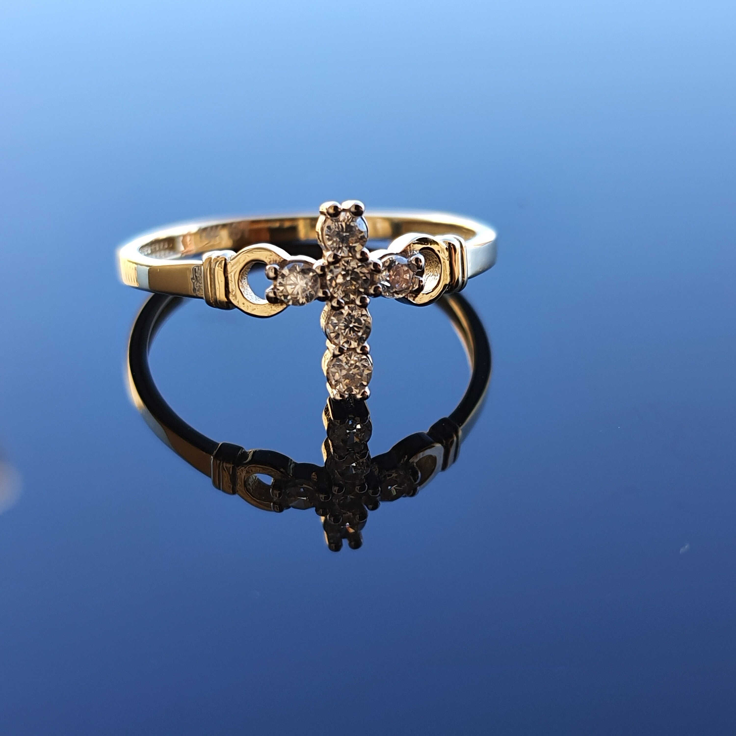 14K Solid Gold Sideways Cross Ring Gold Cross Ring Etsy