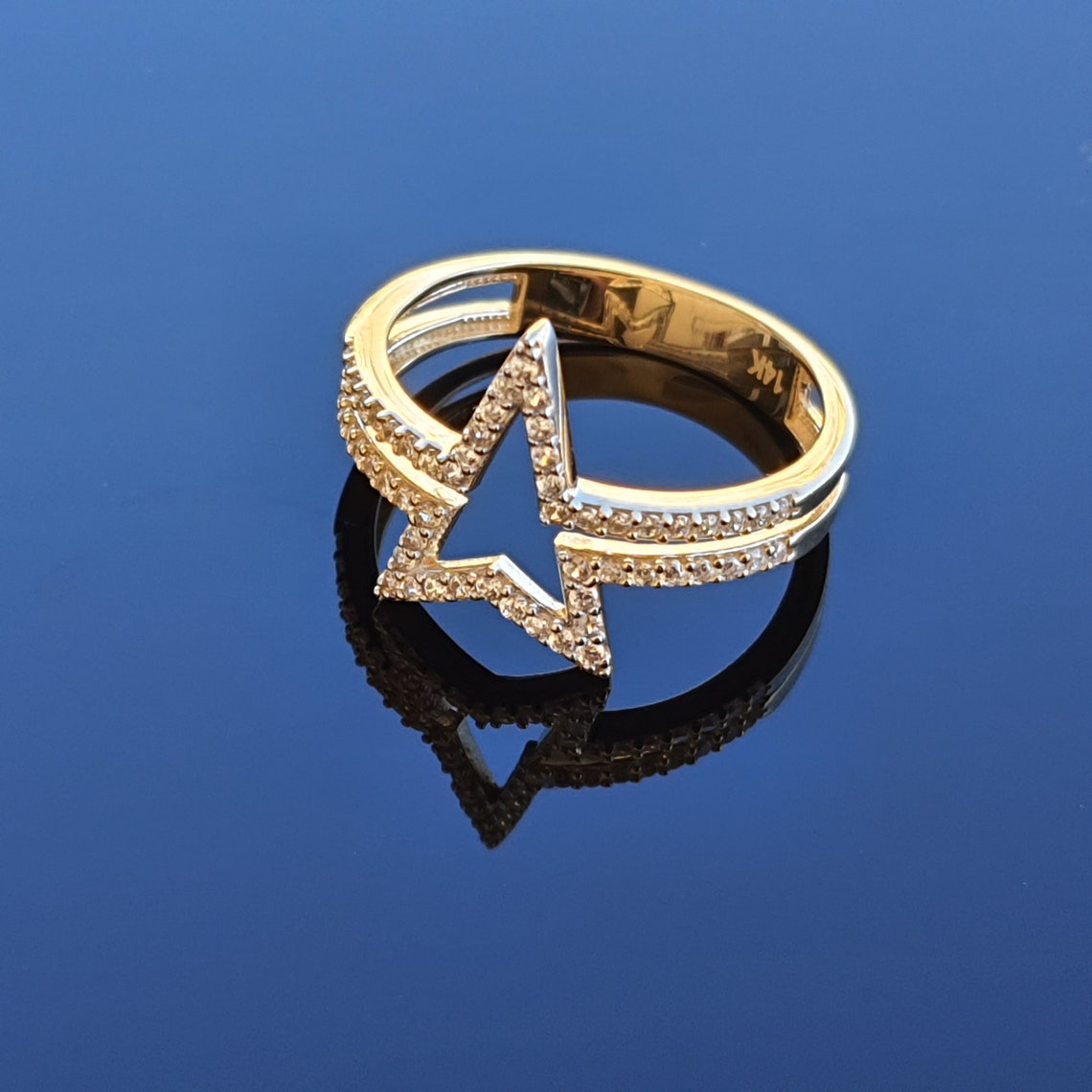 14k Solid Gold Star Ring Star Ring Minimalist Real Ring Etsy