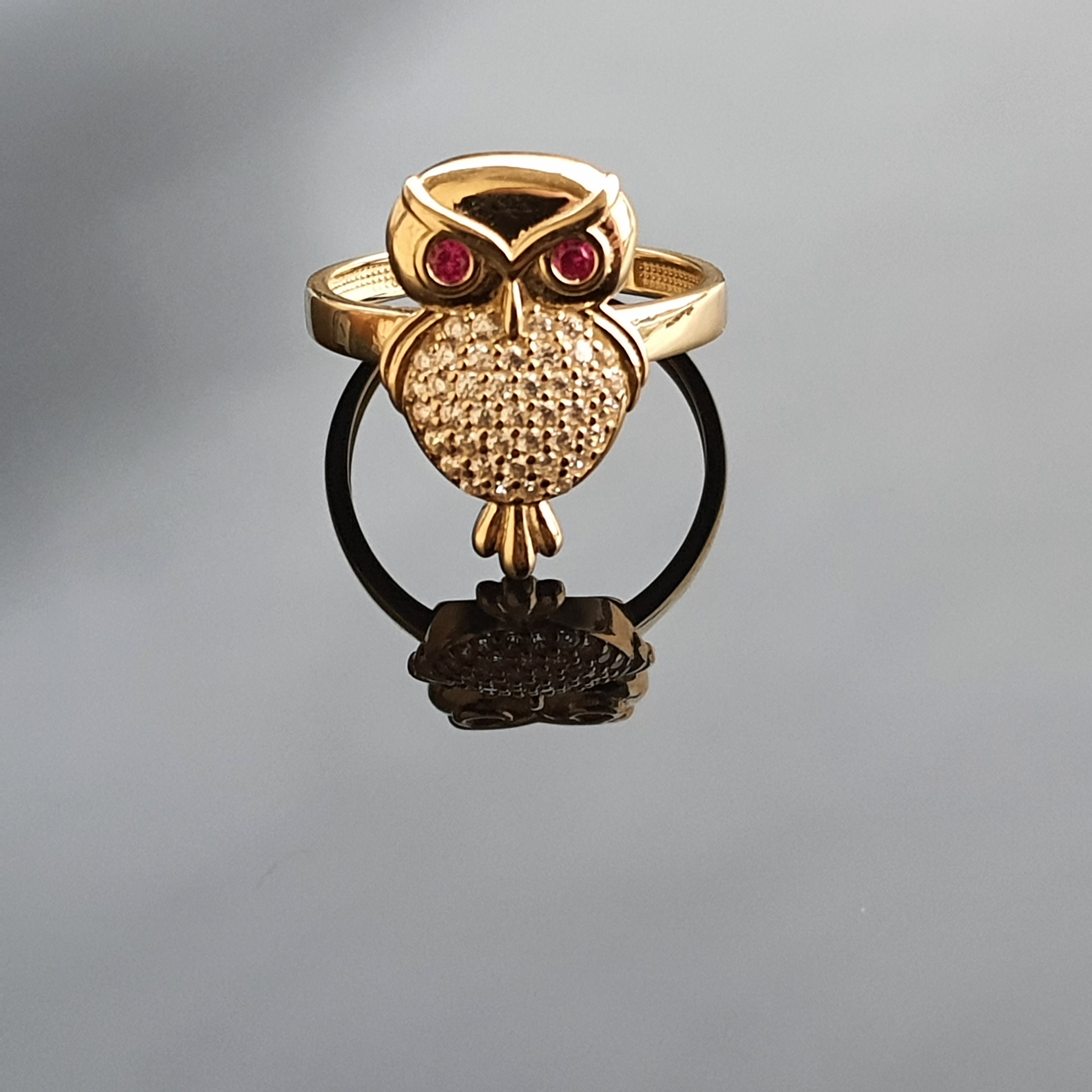 14k Solid Gold Owl Ring Owl Ring Minimalist Real Ring Owl Etsy