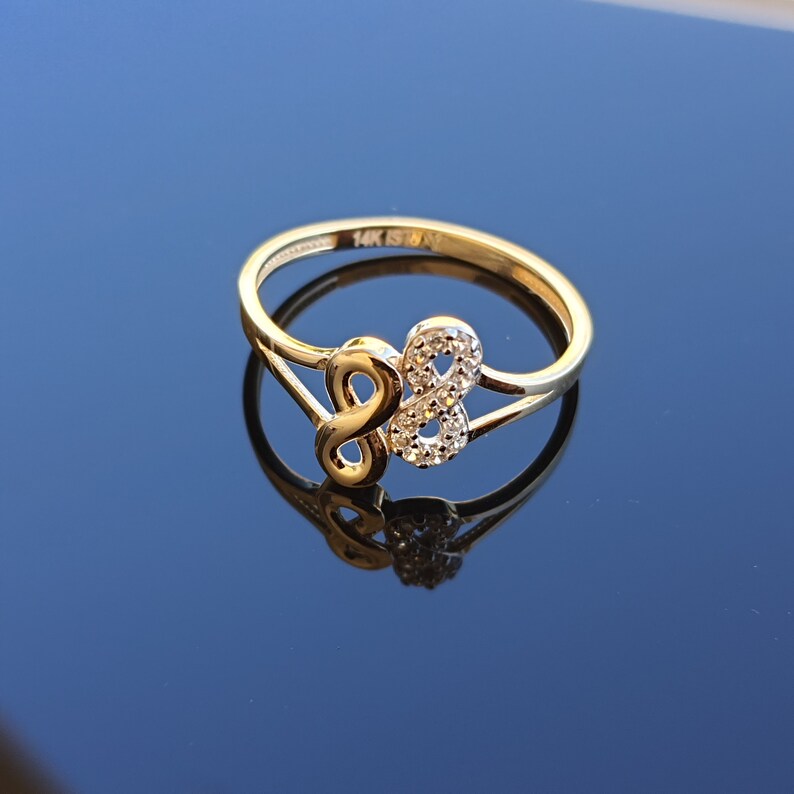 14k Solid Gold Infinity Ring Double Infinity Ring Minimalist Etsy