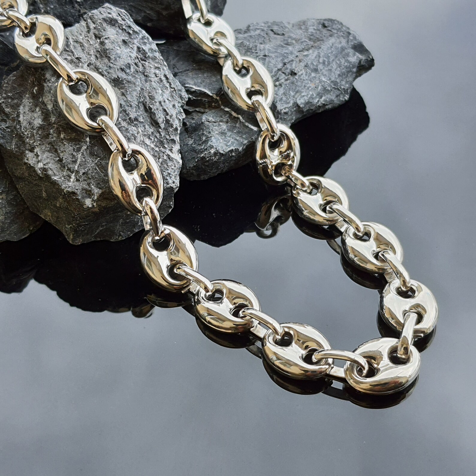 925 Sterling Silver Puffed Anchor Mariner Link Chain Necklace Etsy