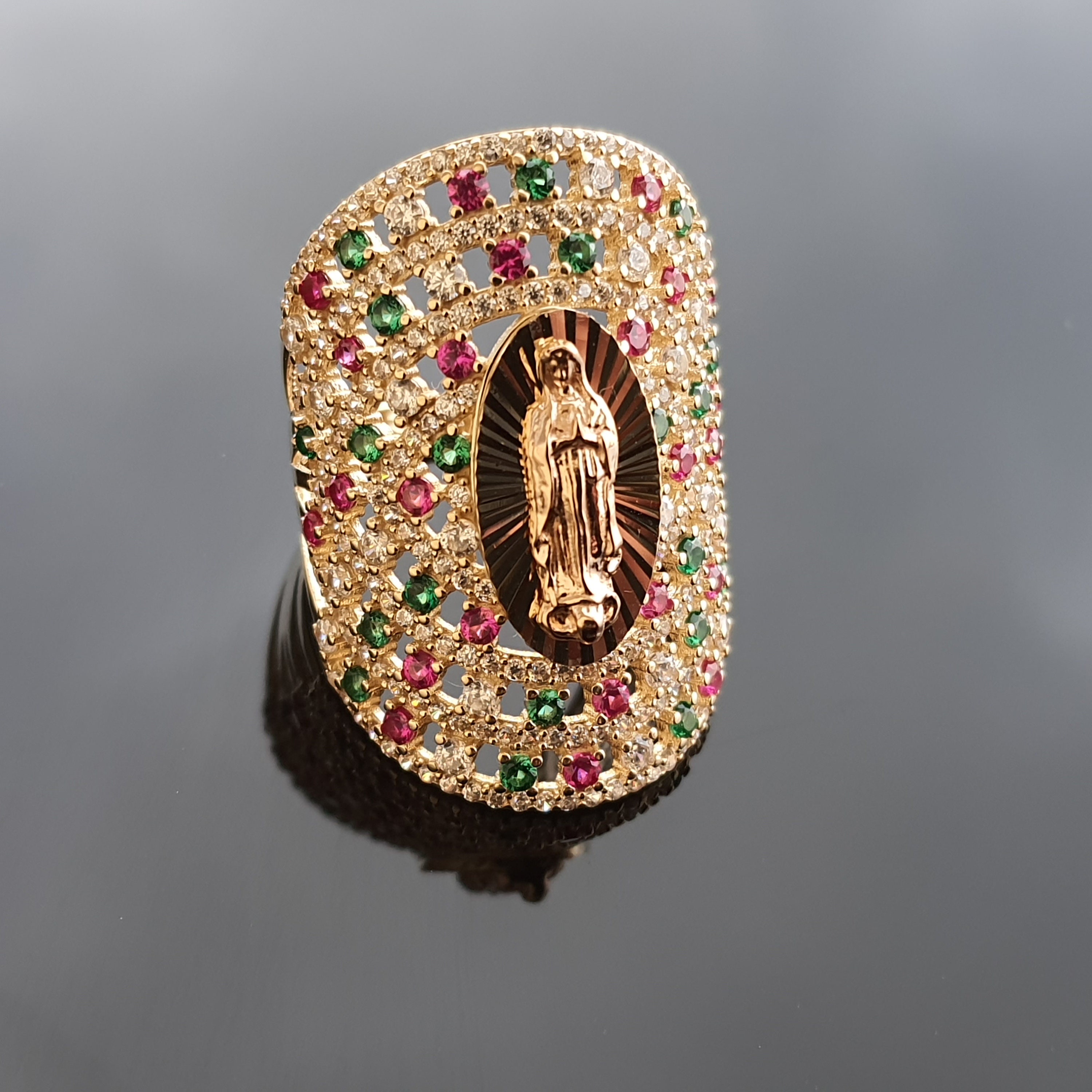 14k Solid Gold Virgin Mary Ring Guadalupe Ring Long Big Etsy