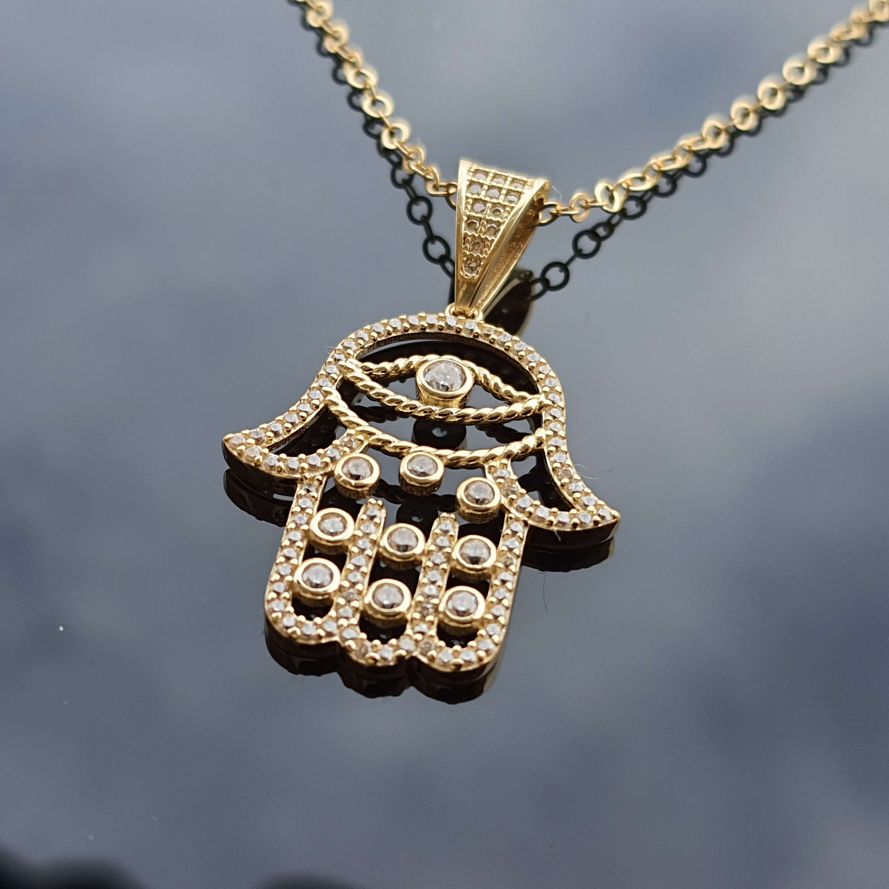 14k Gold Hamsa Necklace 14k Solid Gold Hand of Fatima | Etsy