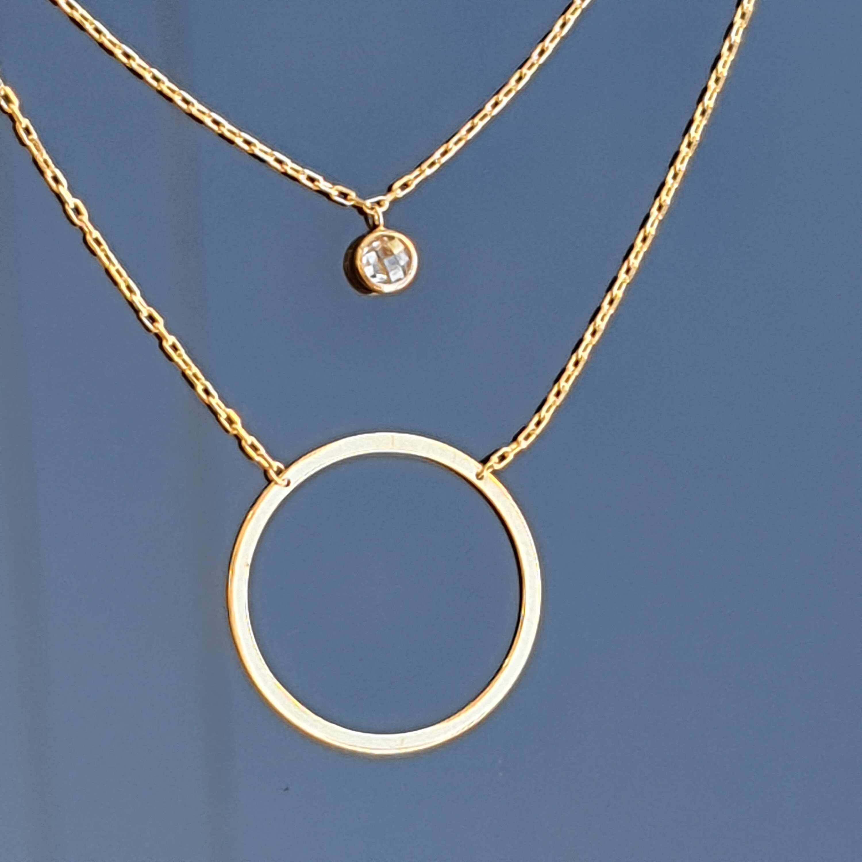 14k Solid Gold Linked Circle Necklace Real Gold Circle Charm Etsy