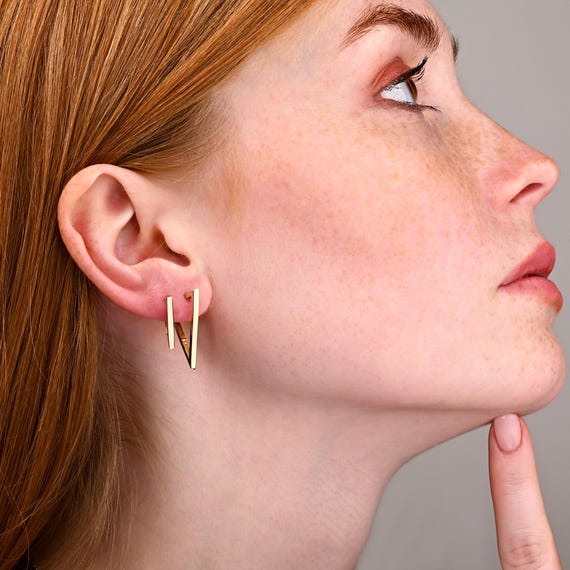 14k Gold Plated Triangle Hoop Earrings: Modern Geometric Huggies