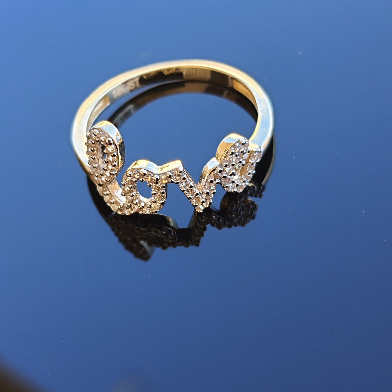 14k Solid Gold Love Ring Gold Love Ring Script Love Ring | Etsy