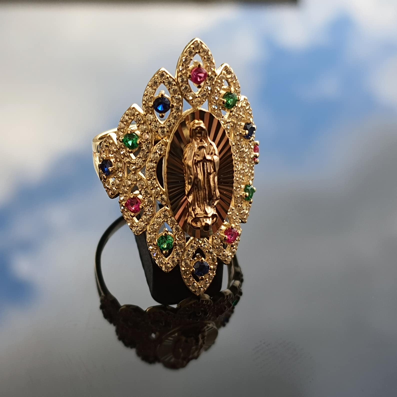 14k Solid Gold Virgin Mary Ring Guadalupe Ring Long Big Etsy