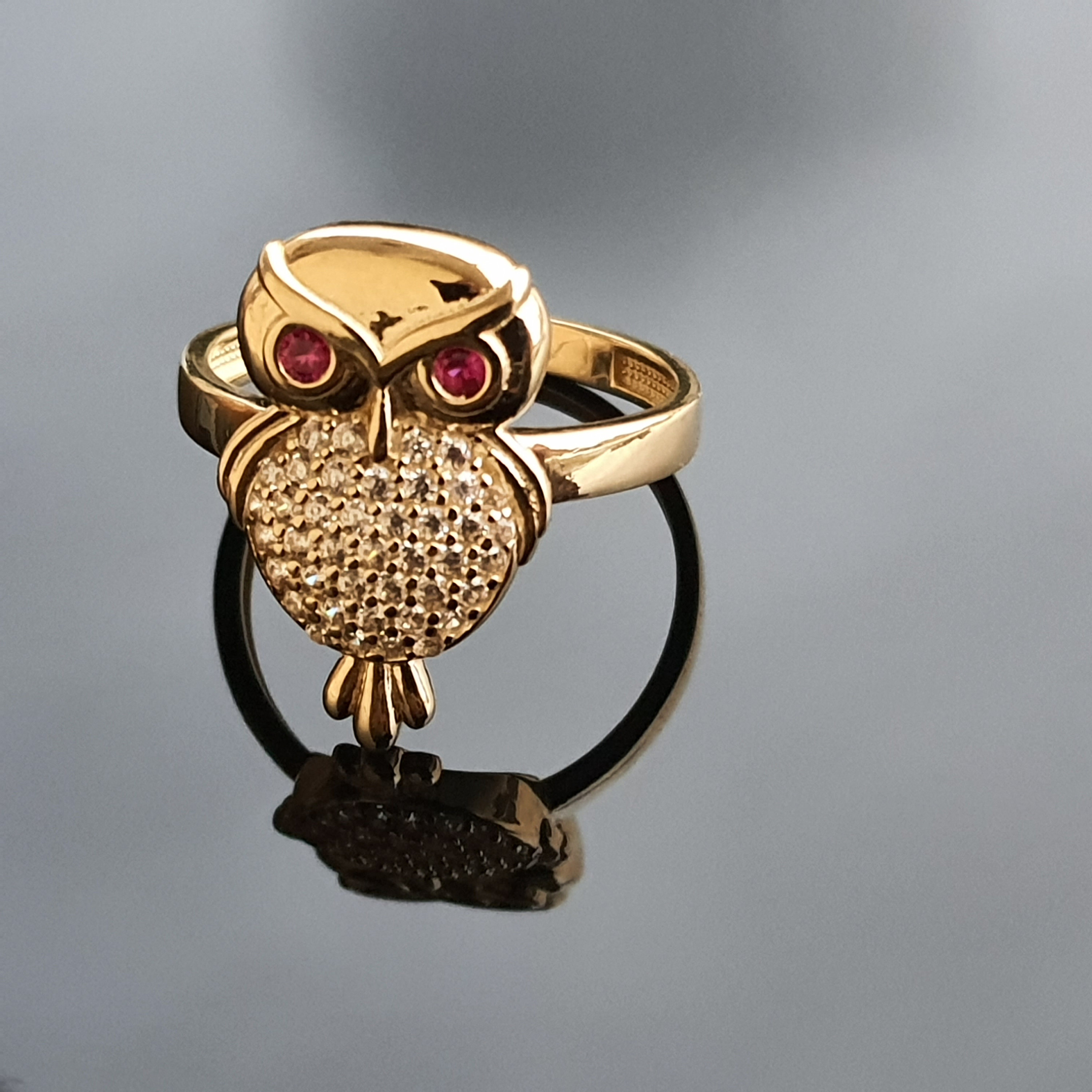 14k Solid Gold Owl Ring Owl Ring Minimalist Real Ring Owl Etsy