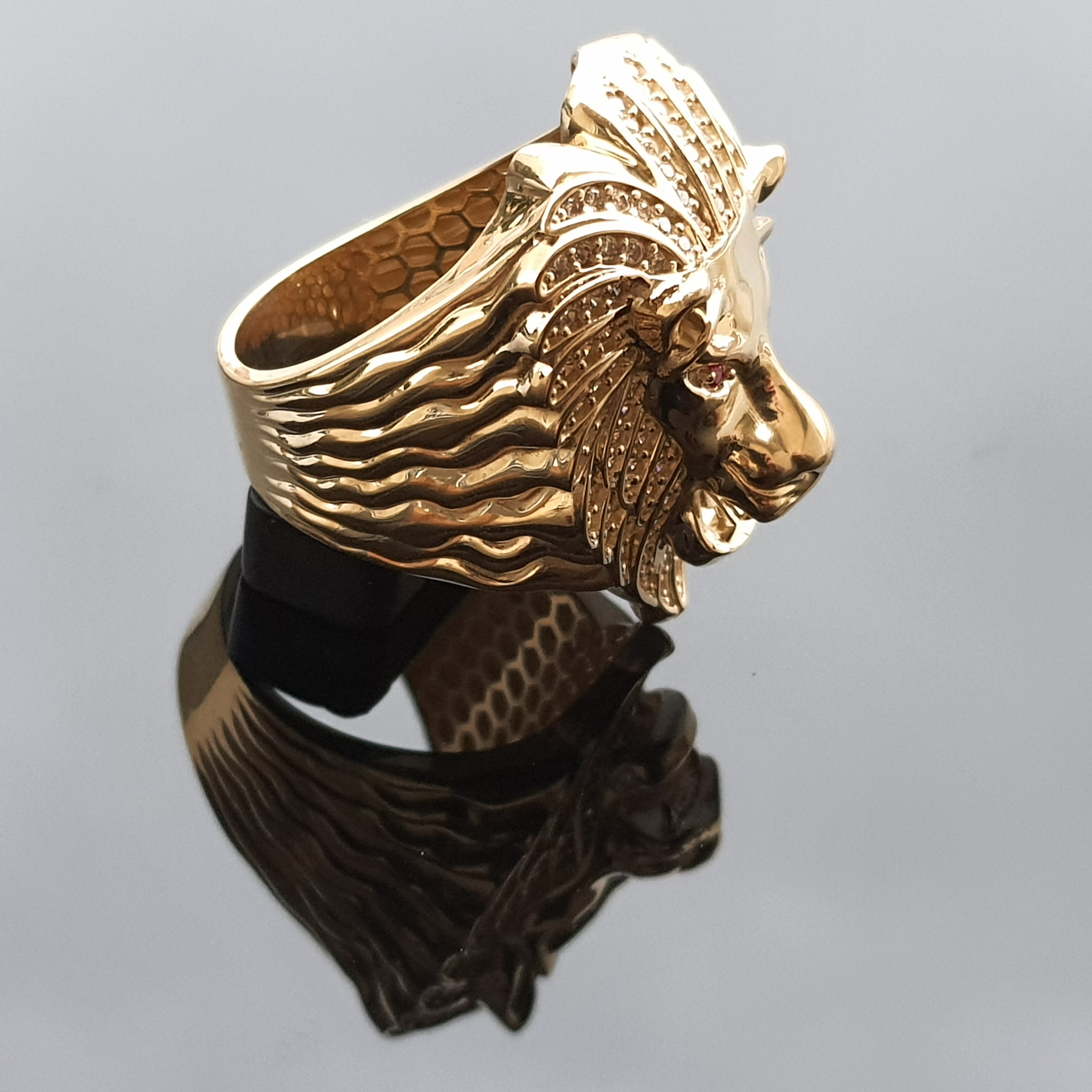14k Solid Gold Lion Head Ring Unique Lion Design For Men And Etsy