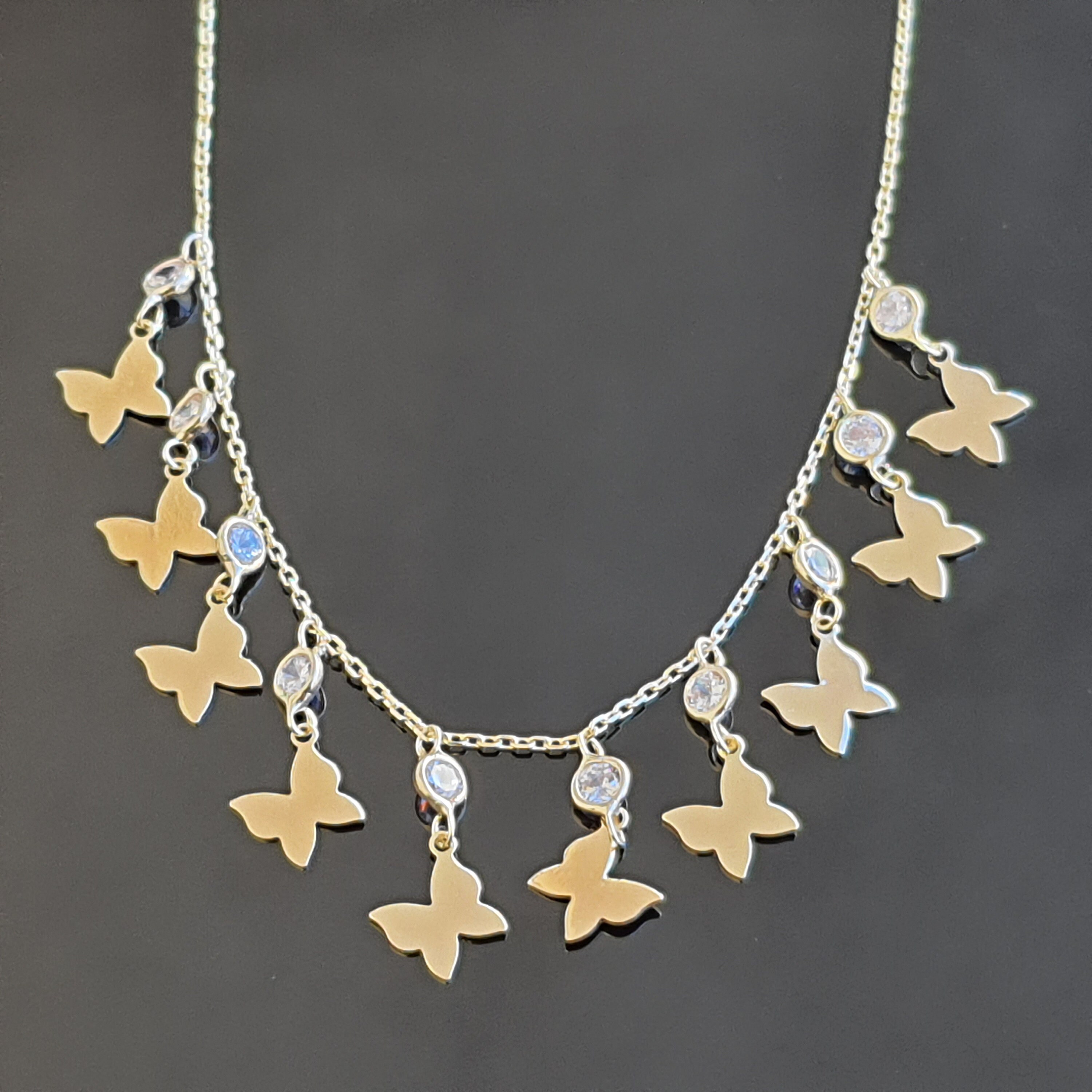 14k Solid Gold Butterflies Necklace 14K Solid Gold Butterfly Etsy