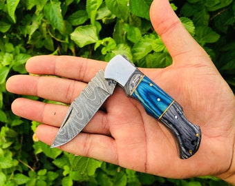 Handmade Damascus Pocket Knife Folding Knife For Men Gift For Father Camping Knife Pocket Knife For Women Gift Valentine's Gift Lover