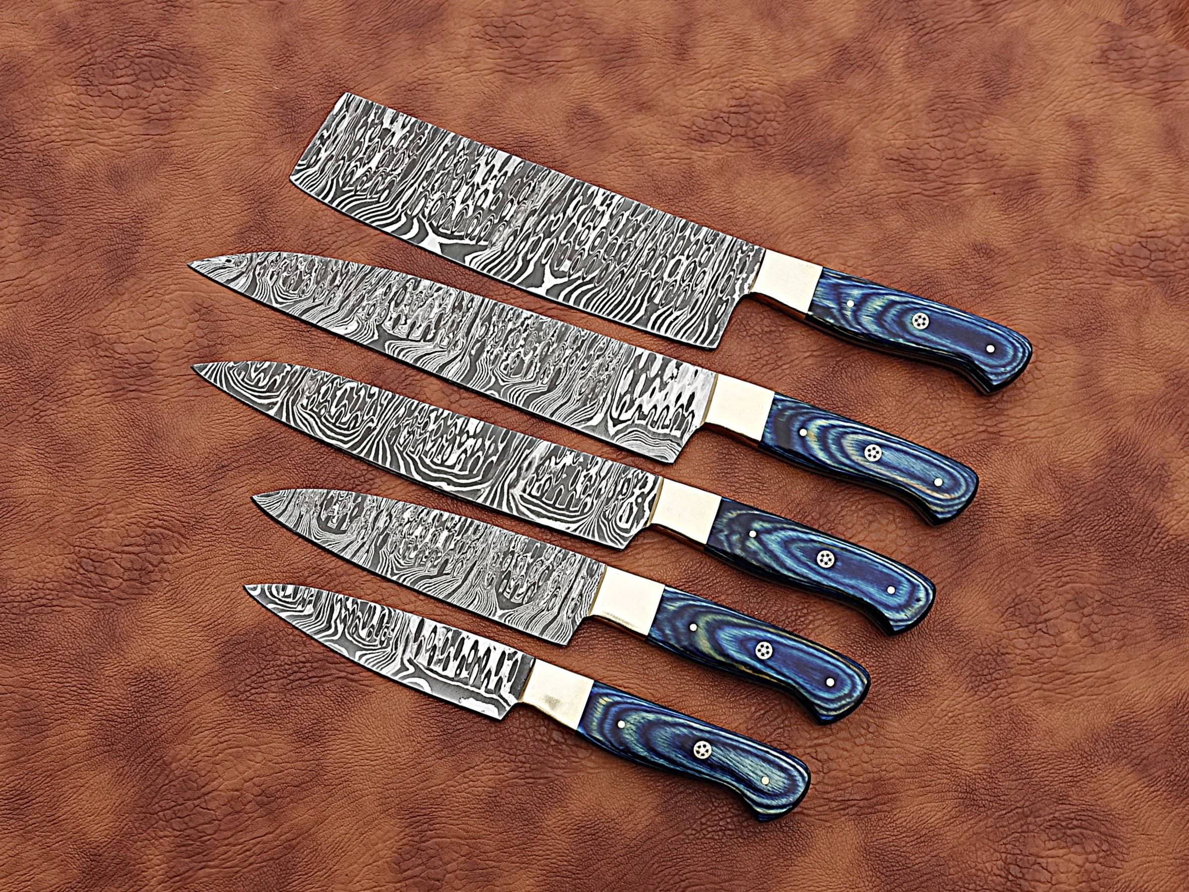 Handmade Damascus chef knife set of 5 pcs with Blue Dollar Etsy